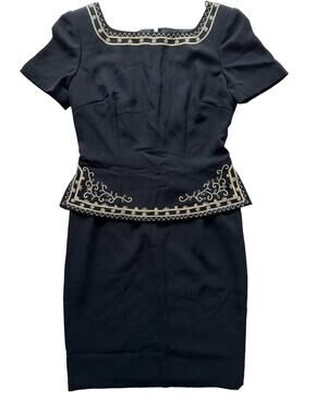 Maggy London Sheath Dress Black Embroidered Size 4